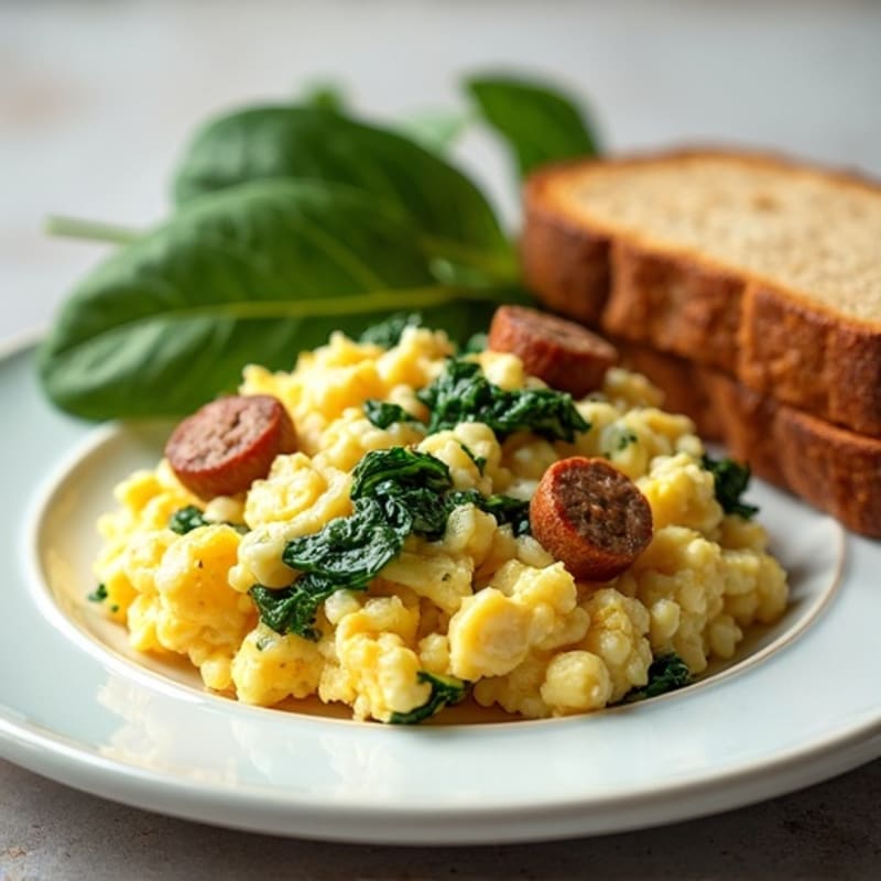 Egg White and Spinach Scramble with Turkey Sausage