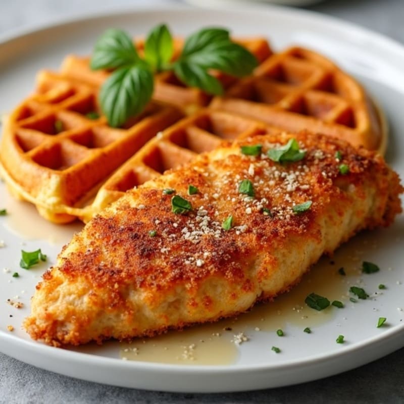 Crispy Almond-Crusted Chicken with Sweet Potato Waffles
