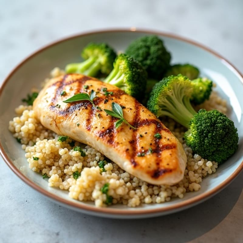 Grilled Chicken Breast with Roasted Broccoli and Quinoa