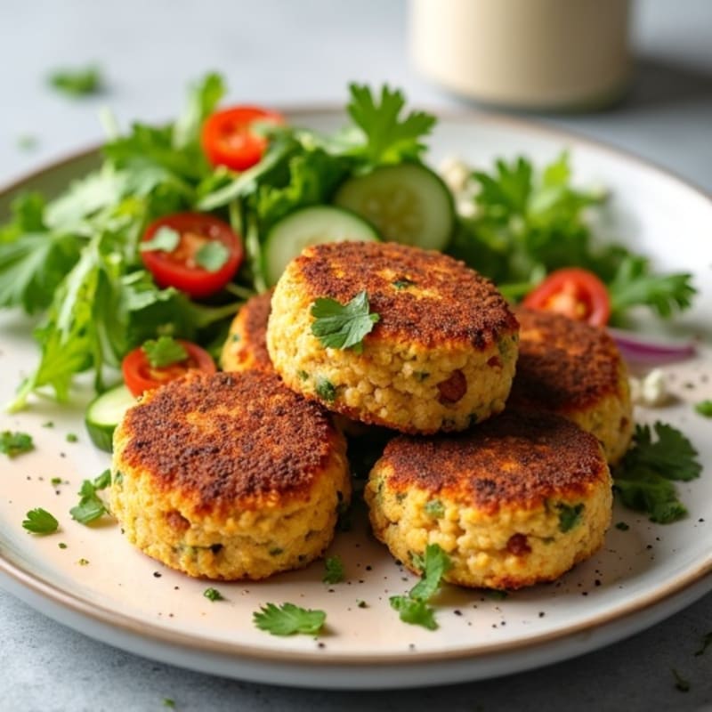 Crispy Baked Falafel with Fresh Herb Salad and Creamy Lemon Tahini