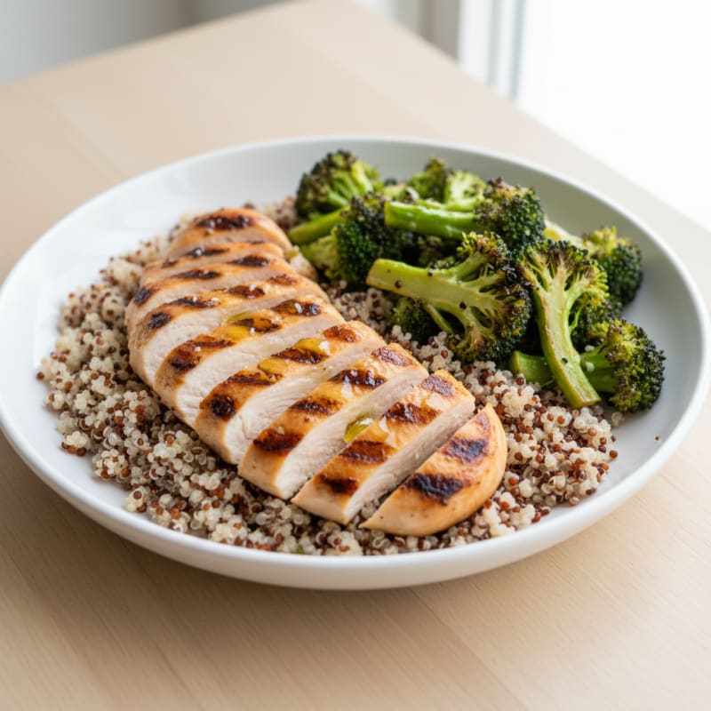 Grilled Chicken Breast with Quinoa and Roasted Broccoli