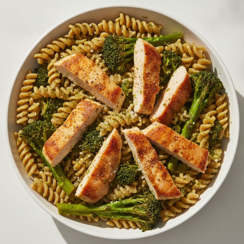 Chicken Pesto Pasta with Roasted Broccolini Bowl