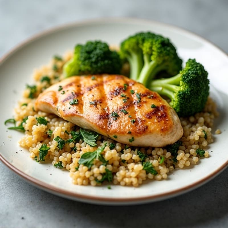 Grilled Chicken Breast with Quinoa and Roasted Broccoli