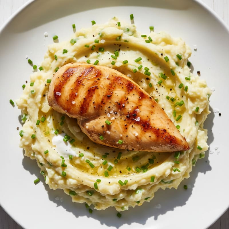 Buttery Garlic Herb Mashed Potatoes with Pan-Seared Chicken