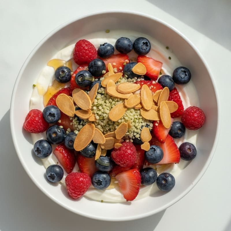 Greek Yogurt Protein Parfait with Mixed Berries and Almonds