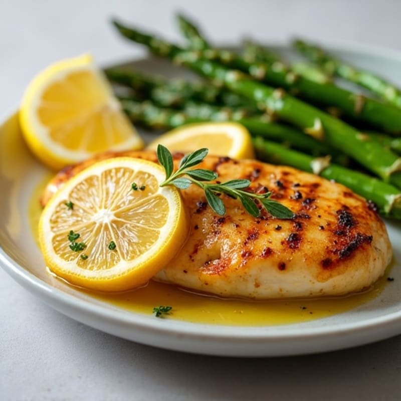 Lemon Garlic Pan-Seared Chicken with Roasted Asparagus