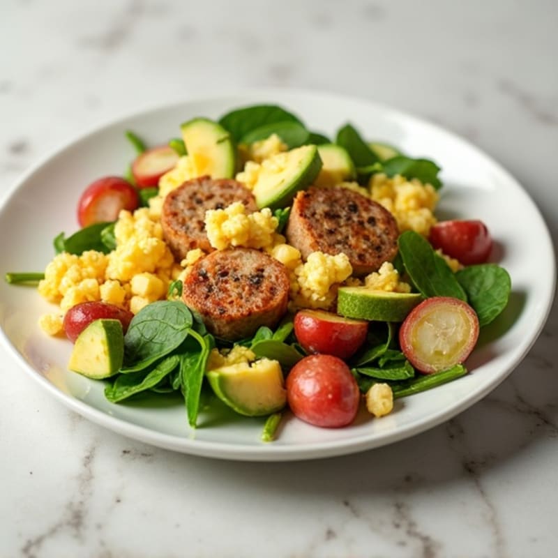 Egg White and Turkey Sausage Scramble with Baby Spinach