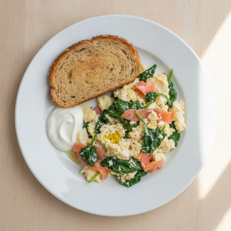 Egg White and Smoked Salmon Scramble with Spinach
