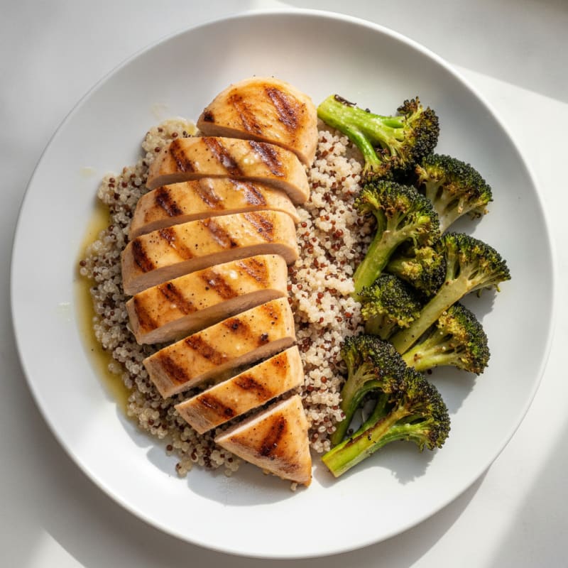 Grilled Chicken Breast with Quinoa and Roasted Broccoli
