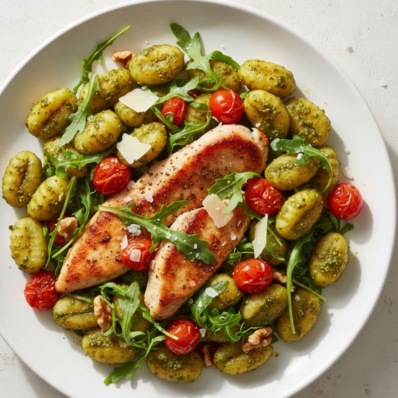 Gnocchi with Arugula Pesto and Cherry Tomatoes