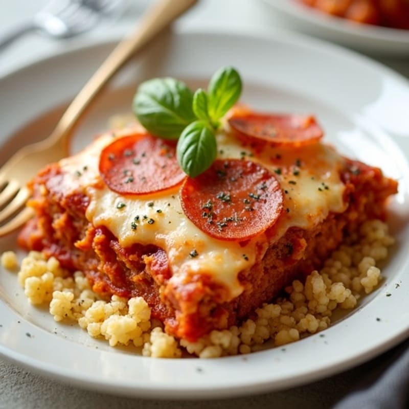 Lean Turkey Pepperoni Pizza Bake with Cheesy Cauliflower Rice