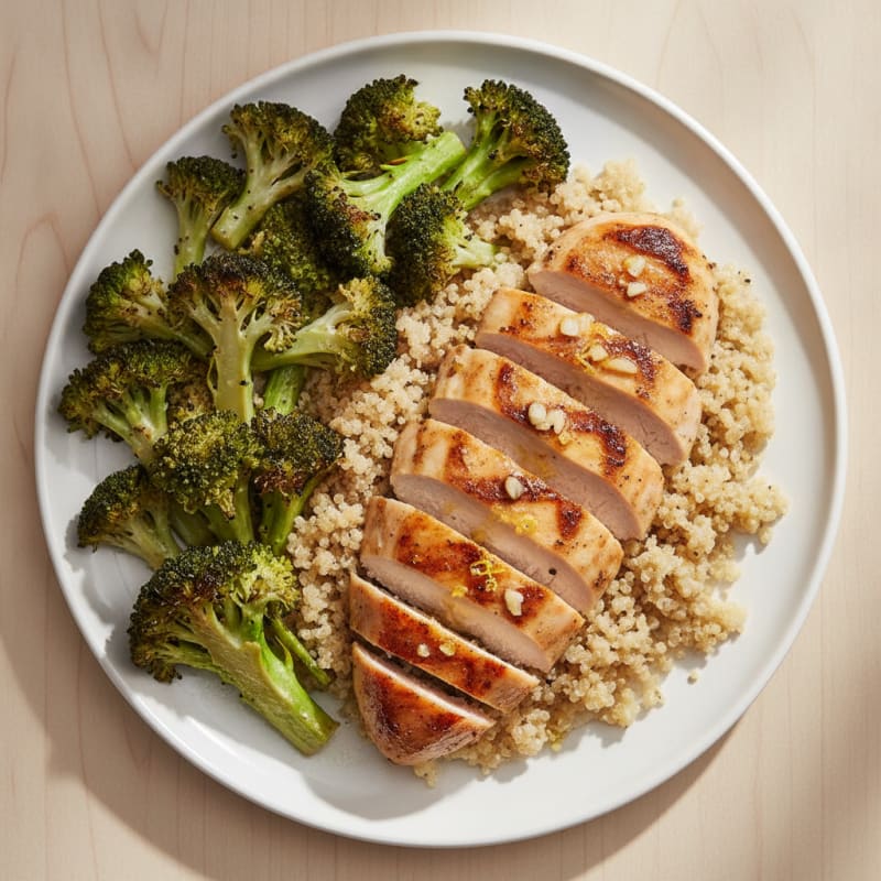 Grilled Chicken Breast with Quinoa and Roasted Broccoli