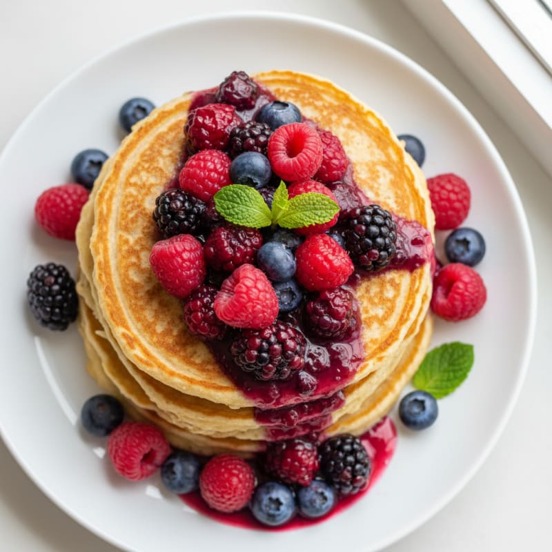 Cottage Cheese Protein Pancakes with Mixed Berries