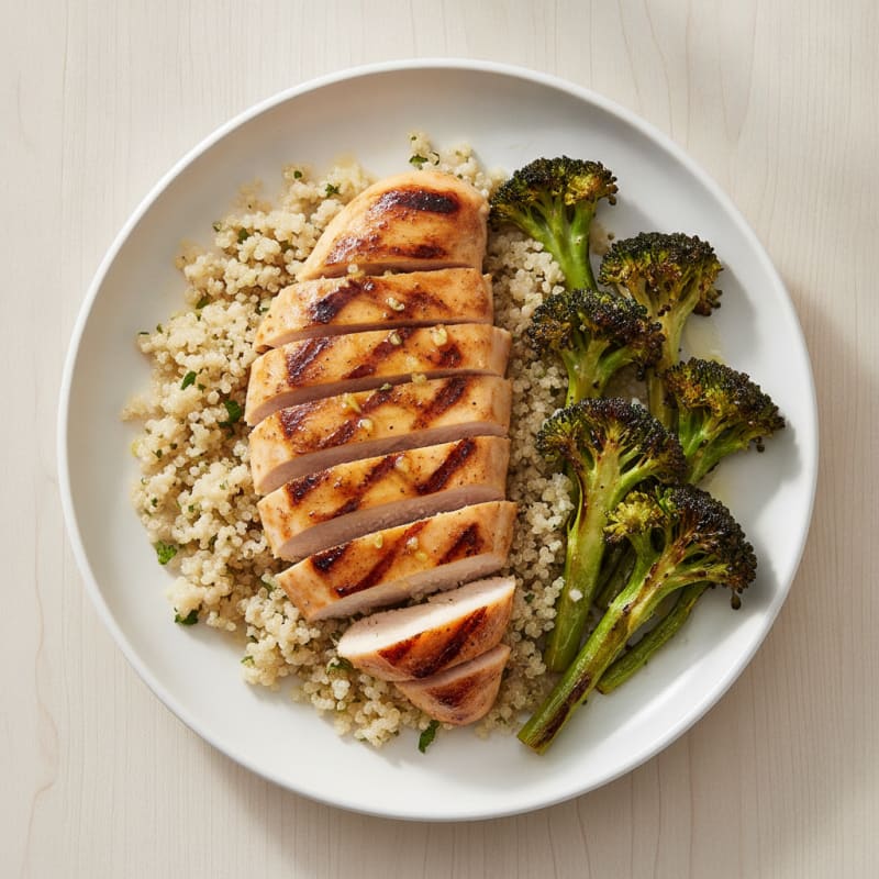 Grilled Chicken Breast with Quinoa and Roasted Broccoli