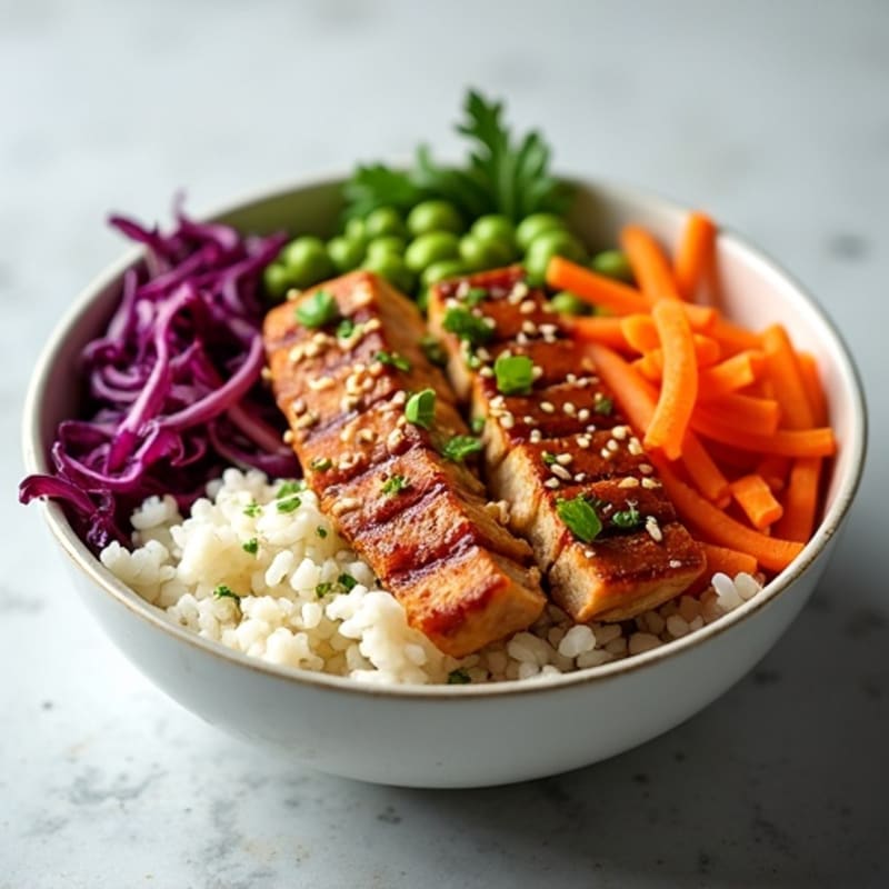 Spicy Sesame Tuna Rice Bowl with Crunchy Veggies