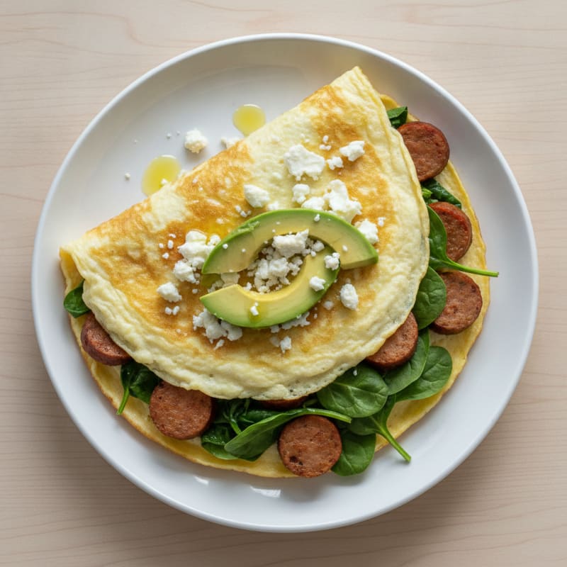 Egg White Spinach Omelet with Turkey Sausage