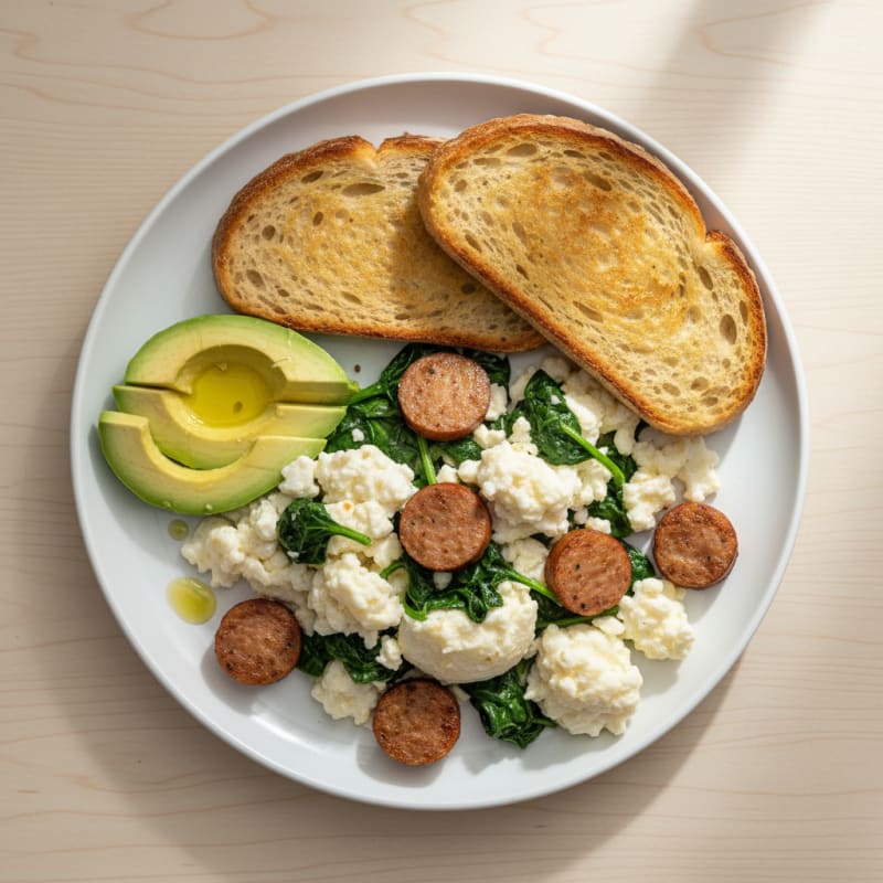 Egg White Scramble with Turkey Sausage and Spinach