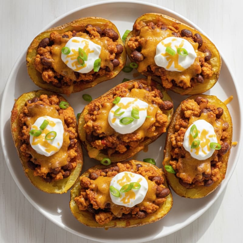Loaded Chili Cheese Potato Skins