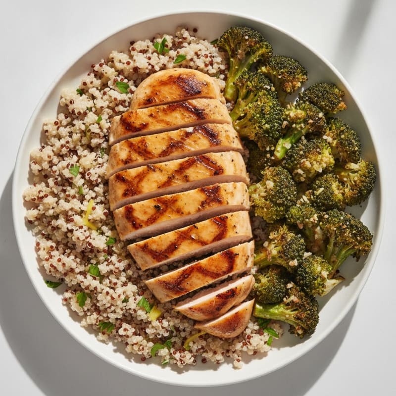 Grilled Chicken Breast with Quinoa and Roasted Broccoli