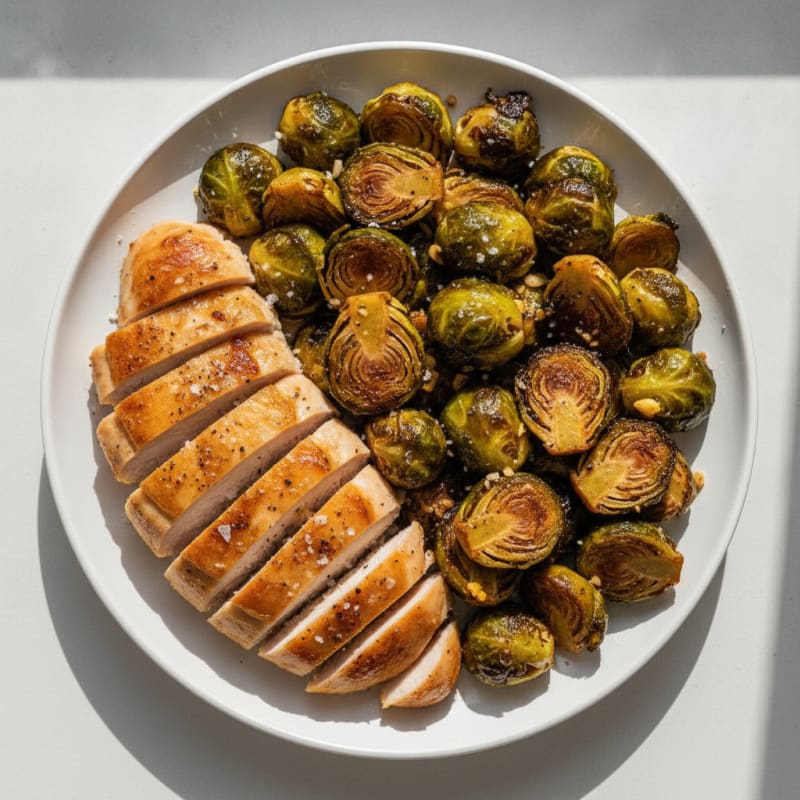 Balsamic Glazed Brussels Sprouts with Roasted Chicken