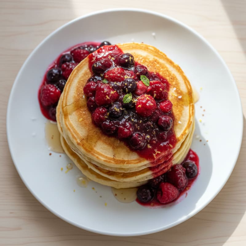 Fluffy Buttermilk Pancakes with Berry Compote