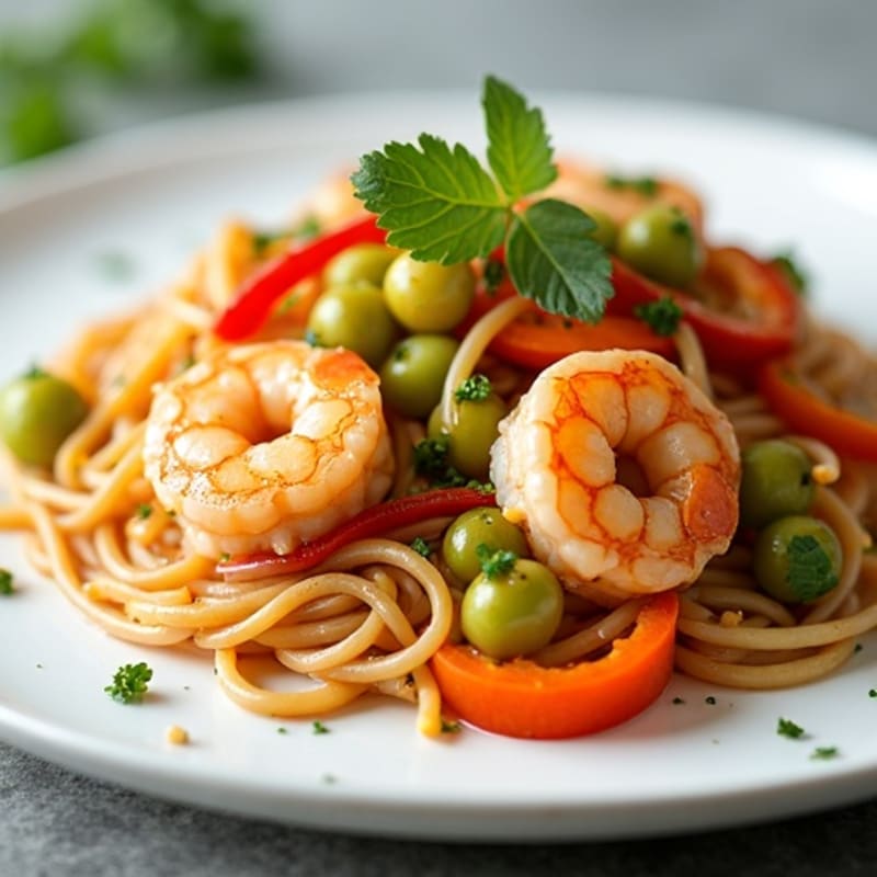 Shrimp and Rice Noodle Stir-Fry with Tangy Peanut Sauce