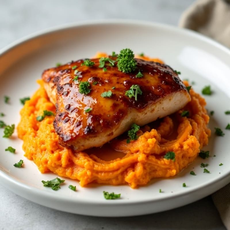 Sticky Date-Glazed Chicken with Creamy Cinnamon Sweet Potato Mash