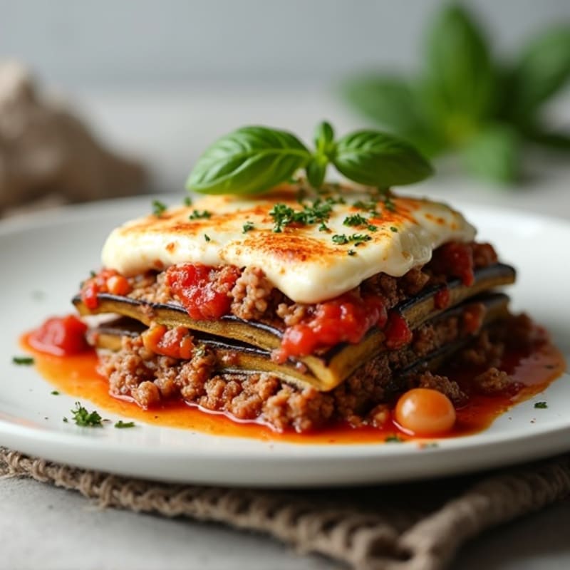 Creamy Layered Eggplant and Lean Ground Lamb Bake