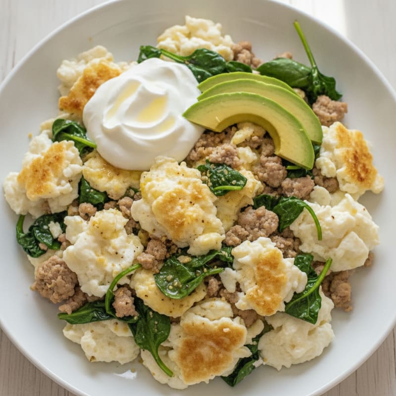 Egg White and Turkey Spinach Scramble with Greek Yogurt