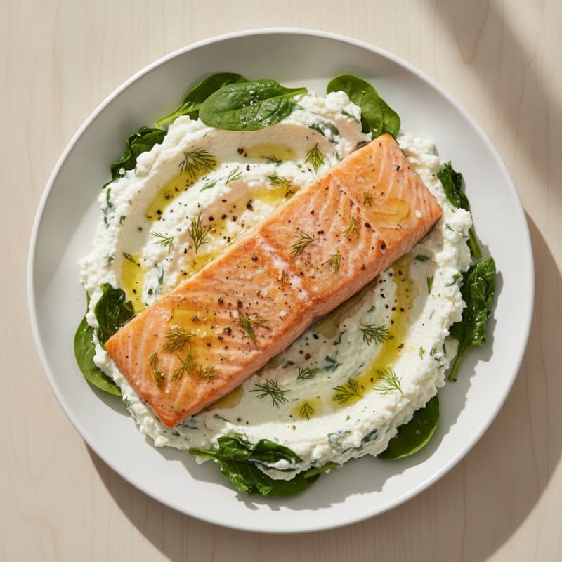 Baked Salmon with Whipped Cottage Cheese