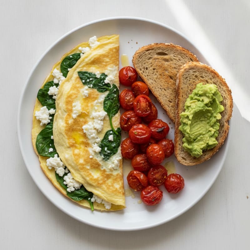 Egg White Spinach Omelet with Cottage Cheese and Cherry Tomatoes
