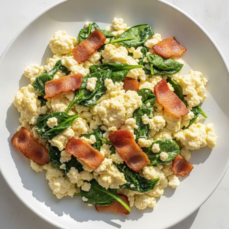 Cottage Cheese Scramble with Spinach and Turkey Bacon
