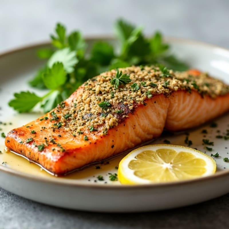 Herb-Crusted Pan Seared Salmon with Lemon