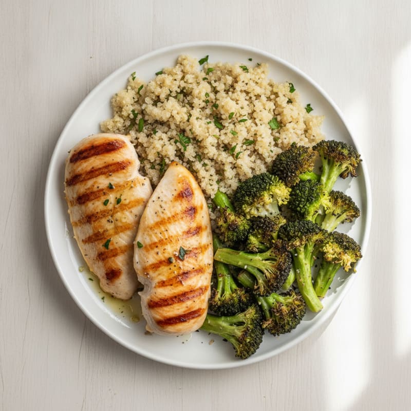 Grilled Chicken Breast with Quinoa and Roasted Broccoli