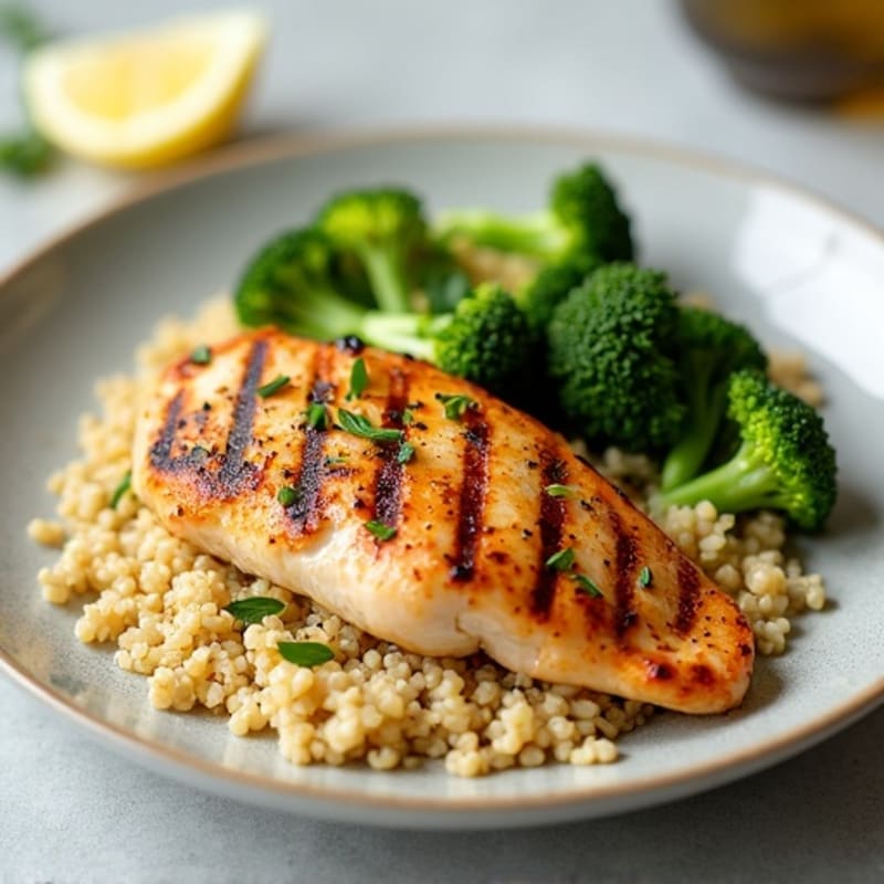 Grilled Chicken Breast with Quinoa and Roasted Broccoli