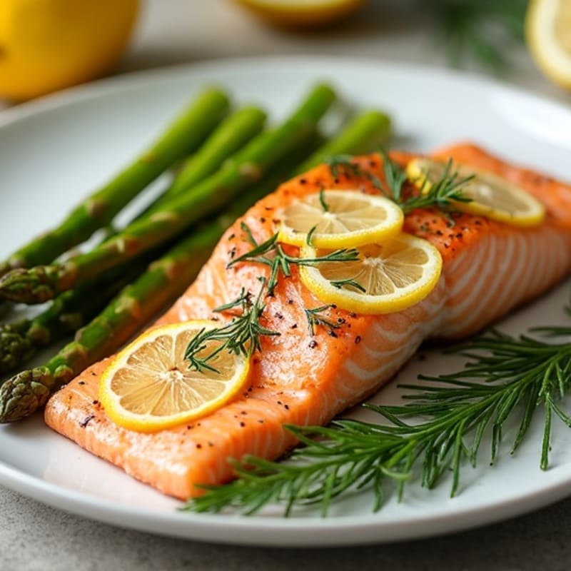 Lemon Herb Roasted Salmon with Crispy Asparagus