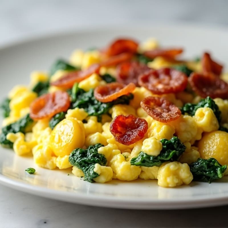 Cottage Cheese Egg Scramble with Spinach and Turkey Bacon