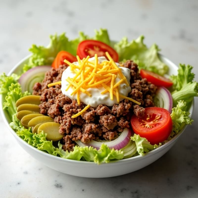 Lean Ground Beef Big Mac Salad Bowl with Creamy Special Sauce