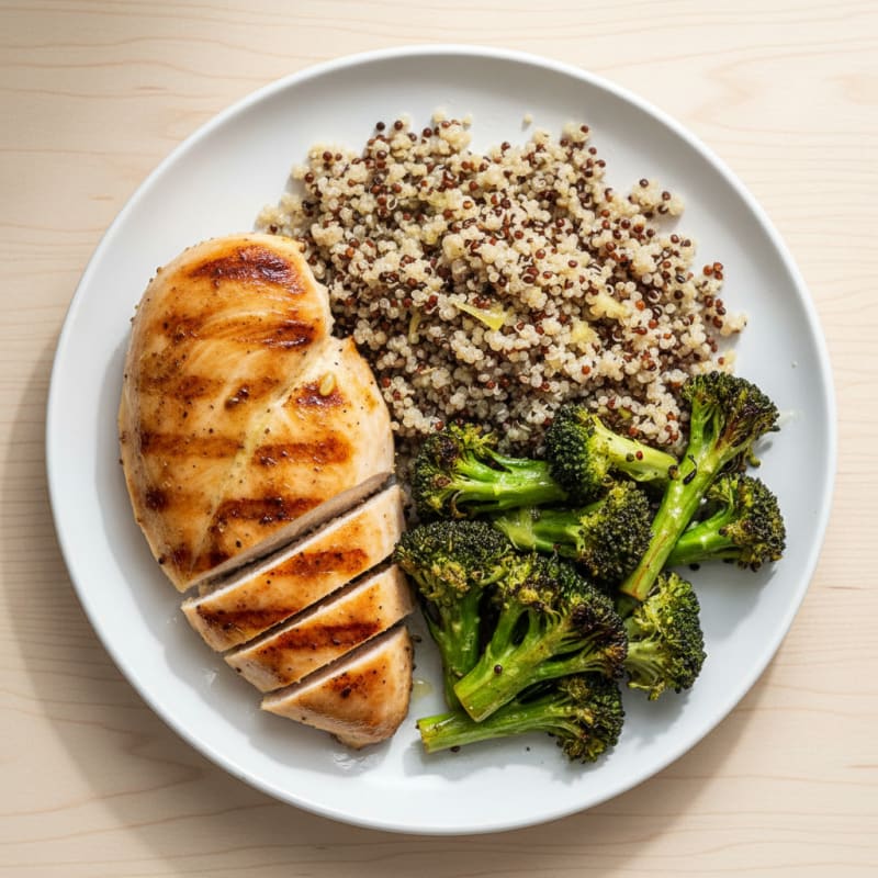 Grilled Chicken Breast with Quinoa and Roasted Broccoli
