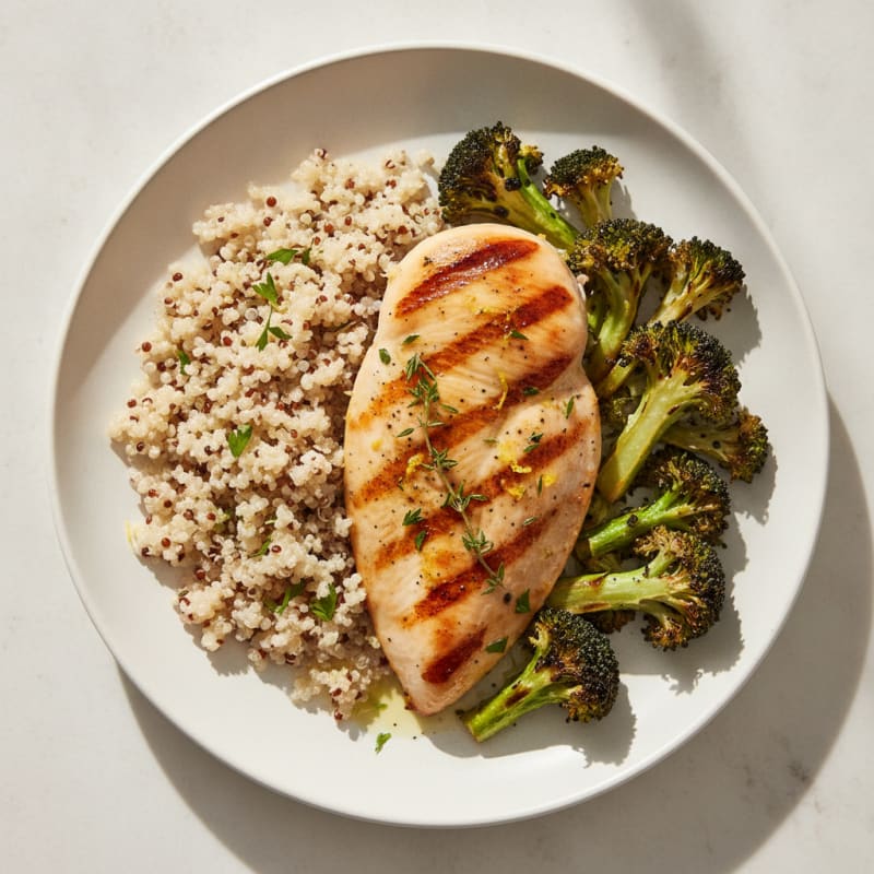 Grilled Chicken Breast with Quinoa and Roasted Broccoli