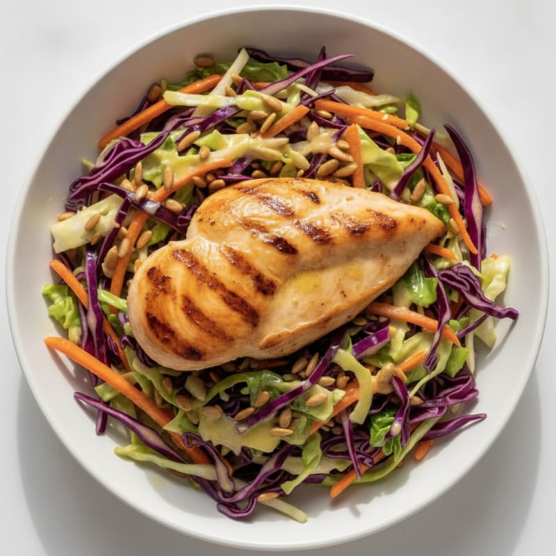 Grilled Chicken Breast with Crunchy Cabbage Slaw and Lemon Vinaigrette