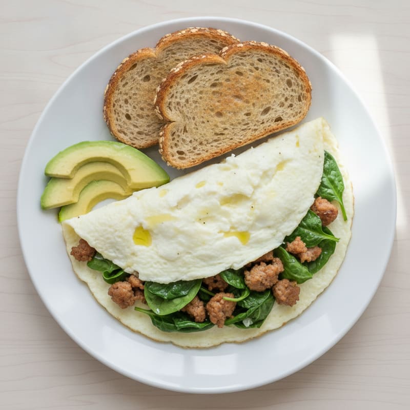 Egg White Spinach Omelette with Turkey Sausage