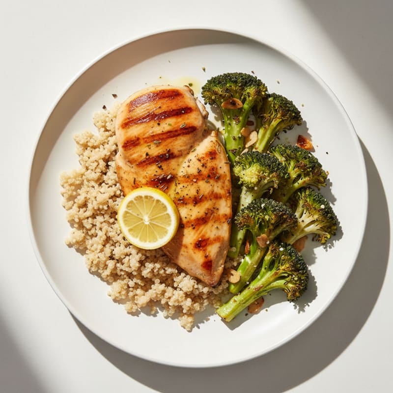 Grilled Chicken Breast with Quinoa and Roasted Broccoli