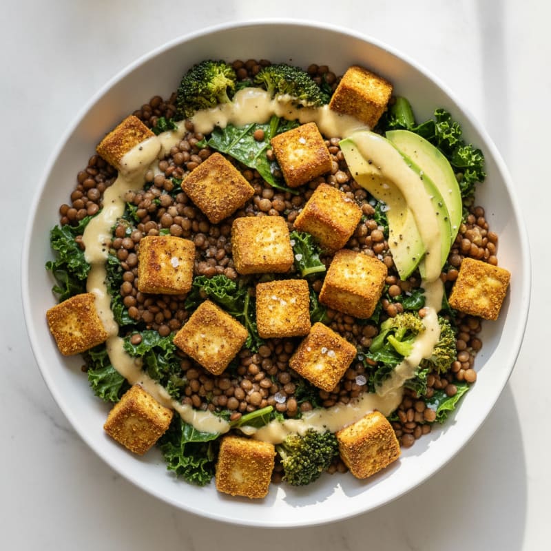 Lentil and Vegetable Power Bowl with Tahini Dressing