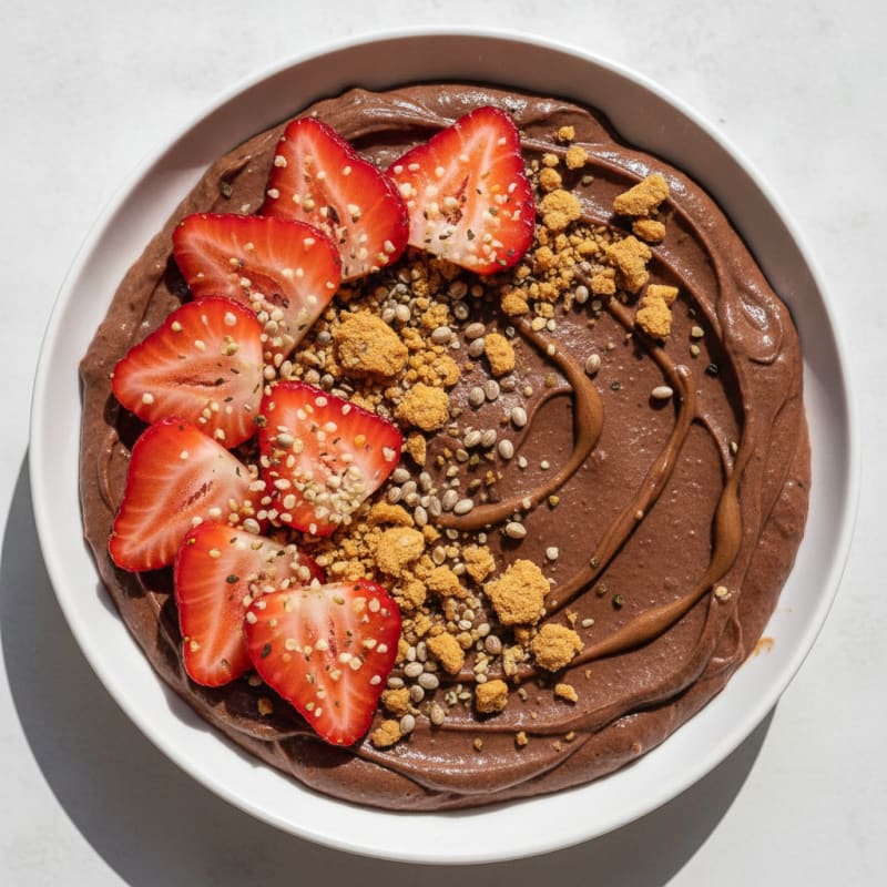Silky Chocolate Protein Mousse with Fresh Strawberries