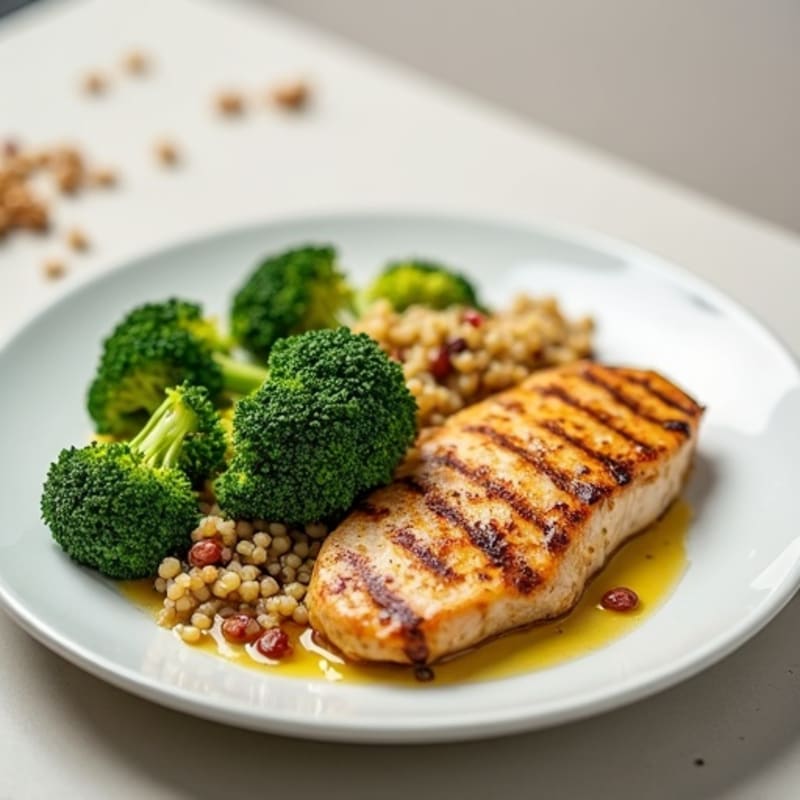Grilled Chicken Breast with Quinoa and Steamed Broccoli