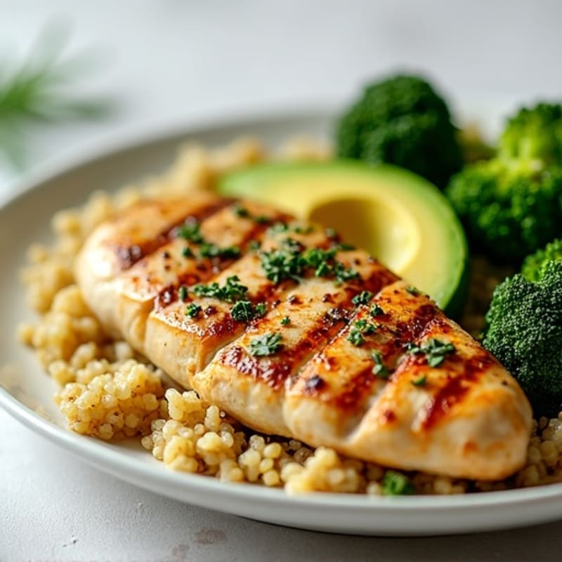 Grilled Chicken Breast with Quinoa and Roasted Broccoli