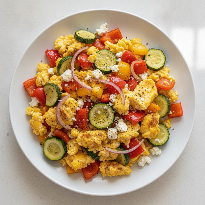 Hearty Scrambled Eggs with Roasted Vegetables
