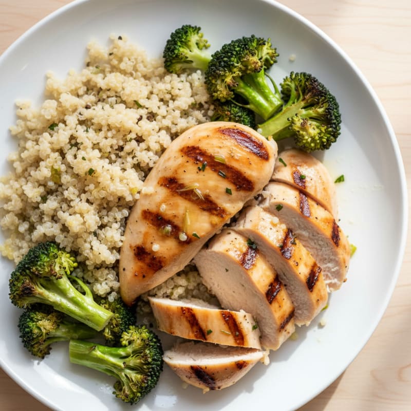 Grilled Chicken Breast with Quinoa and Roasted Broccoli
