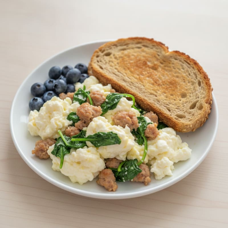 Egg White Scramble with Turkey Sausage and Spinach